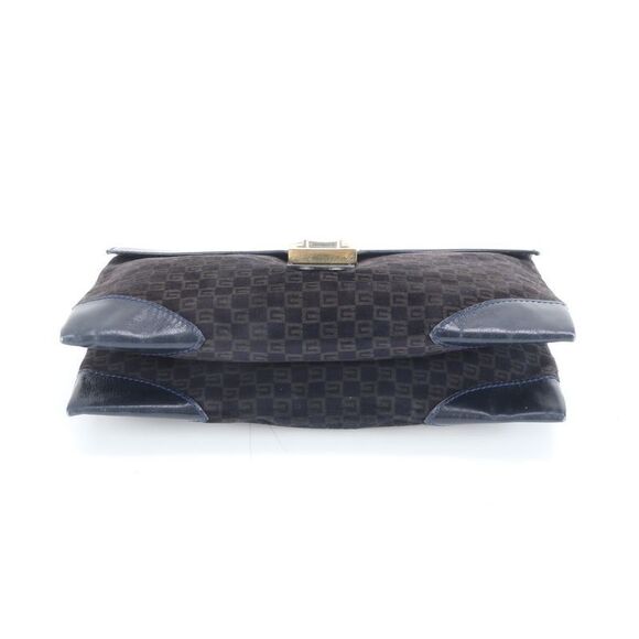 Old Gucci Leather Second Bag Clutch Pouch Commuter Business Navy Gold Hardware - Picture 5 of 11